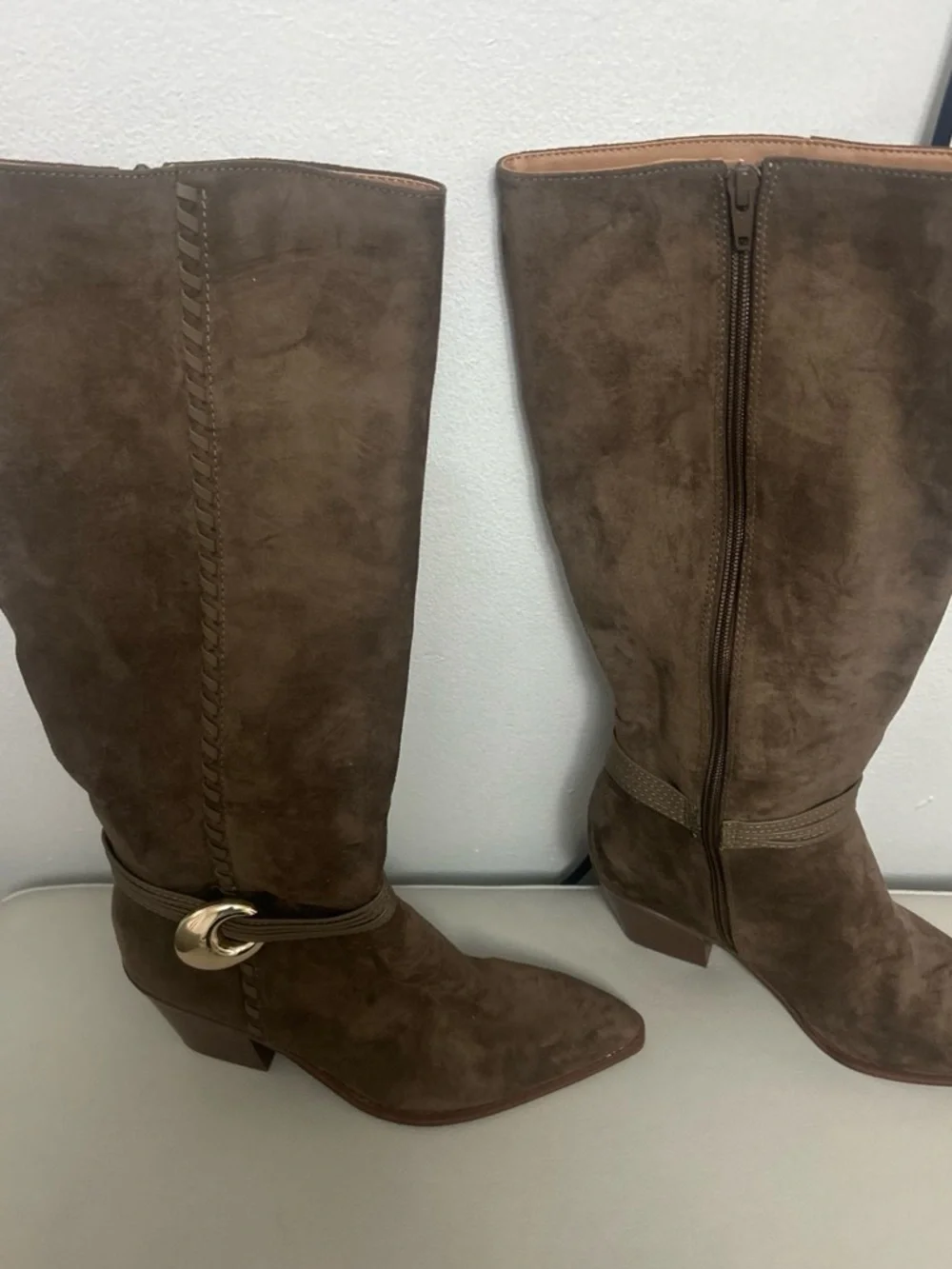 Universal Thread Brown Suede Over-the-Knee Boots with Gold Accent